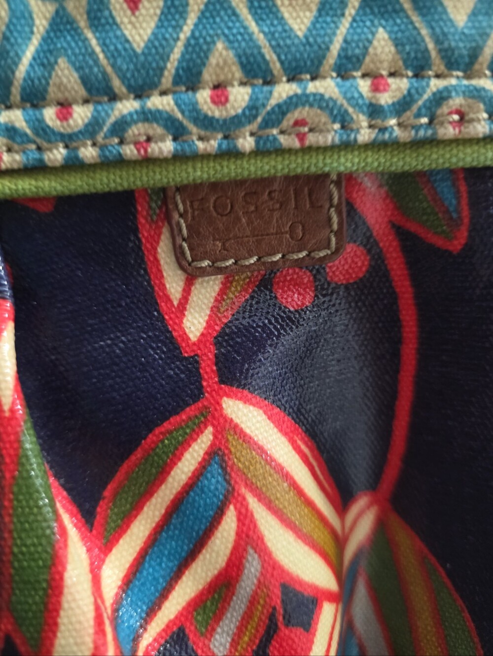 Vintage Y2K Fossil Key Per Coated Retro Floral Canvas Leather Trim Hobo Tote Bag - Picture 6 of 13